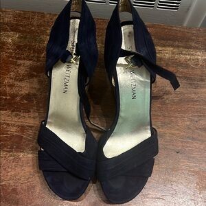 Stuart Weitzman Black Elegant Heels with Ankle velvet blue Strap